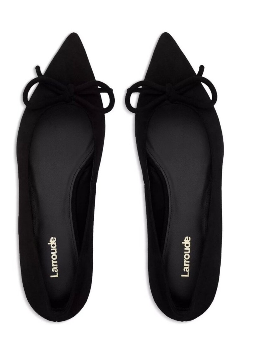 Larroude Black Pointed Toe Bow Flats